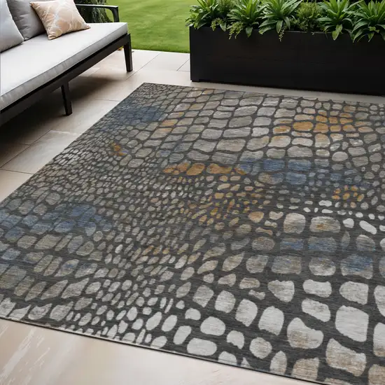 Charcoal Brown And Copper Abstract Washable Indoor Outdoor Area Rug Photo 1