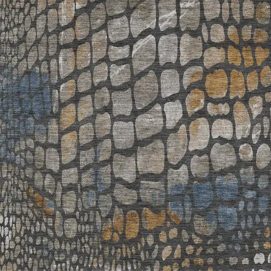 Charcoal Brown And Copper Abstract Washable Indoor Outdoor Area Rug Photo 6