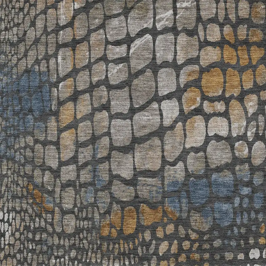 Charcoal Brown And Copper Abstract Washable Indoor Outdoor Area Rug Photo 6