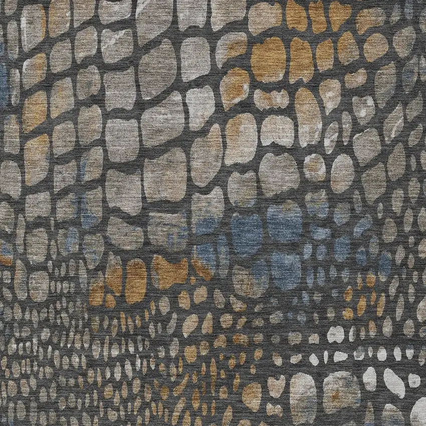 Charcoal Brown And Copper Abstract Washable Indoor Outdoor Area Rug Photo 6