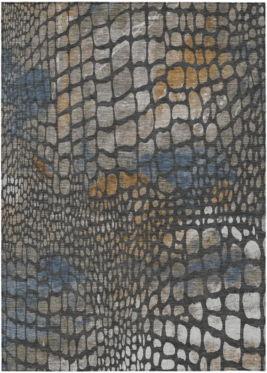 Charcoal Brown And Copper Abstract Washable Indoor Outdoor Area Rug Photo 2