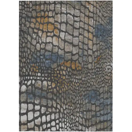 Charcoal Brown And Copper Abstract Washable Indoor Outdoor Area Rug Photo 7
