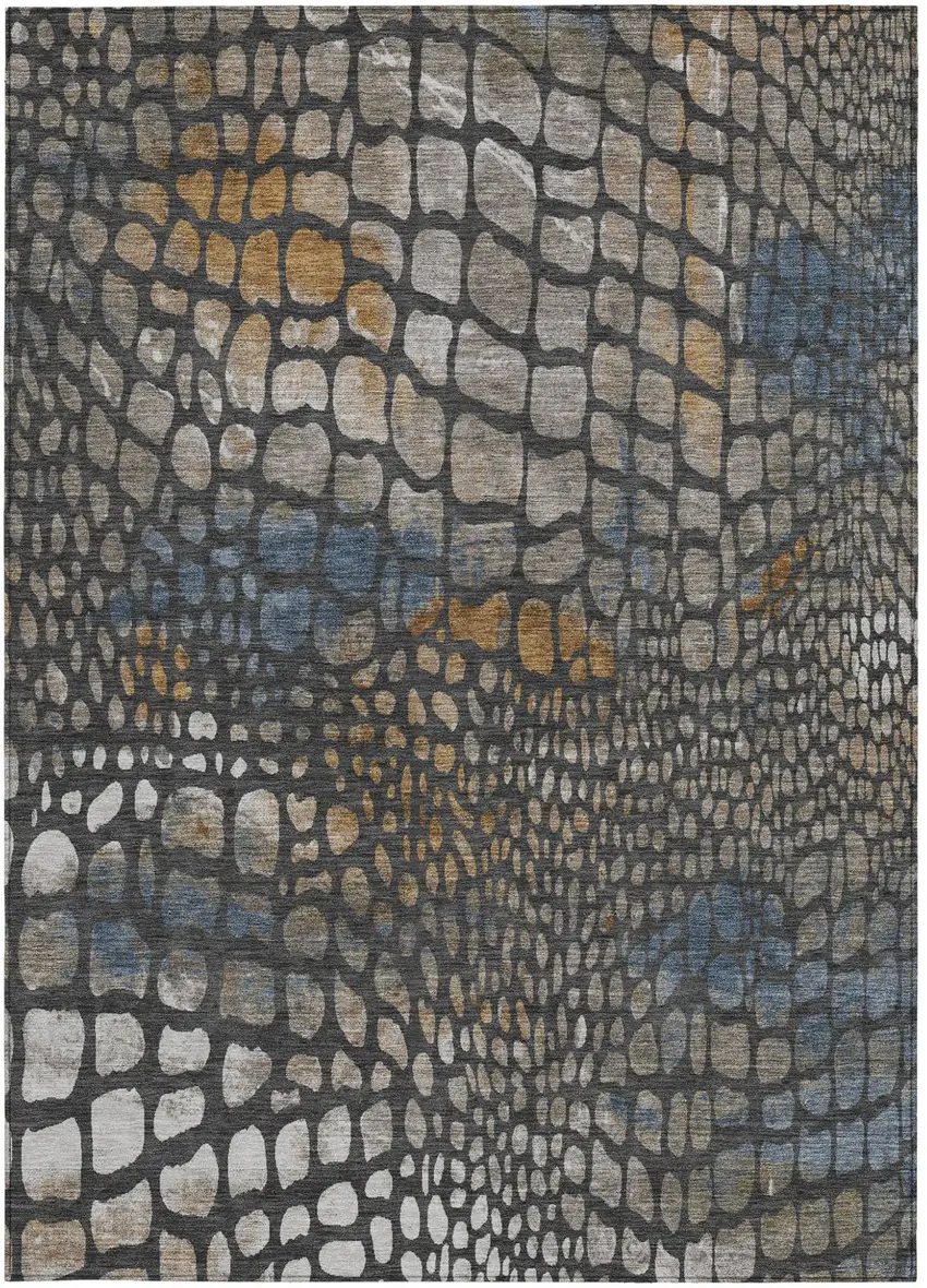 Charcoal Brown And Copper Abstract Washable Indoor Outdoor Area Rug Photo 7