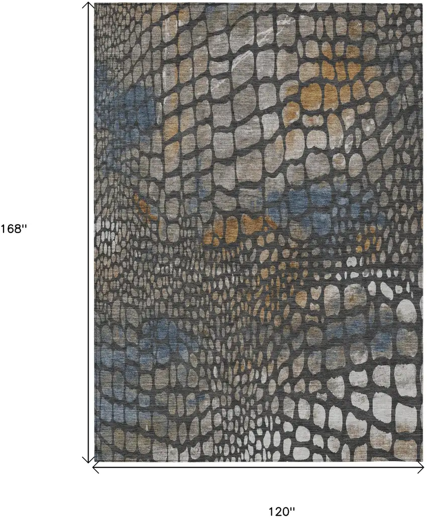 Charcoal Brown And Copper Abstract Washable Indoor Outdoor Area Rug Photo 3