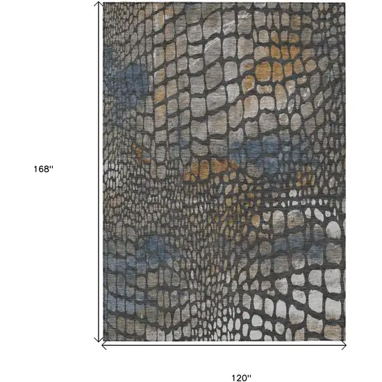 Charcoal Brown And Copper Abstract Washable Indoor Outdoor Area Rug Photo 3