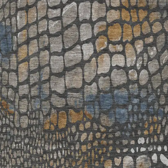 Charcoal Brown And Copper Abstract Washable Indoor Outdoor Area Rug Photo 6