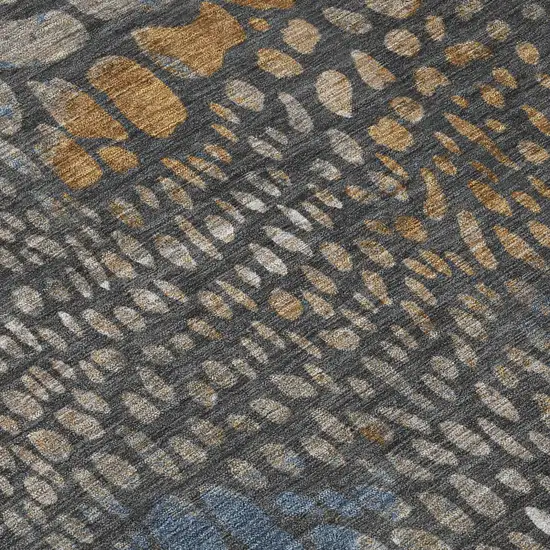 Charcoal Brown And Copper Abstract Washable Indoor Outdoor Area Rug Photo 5