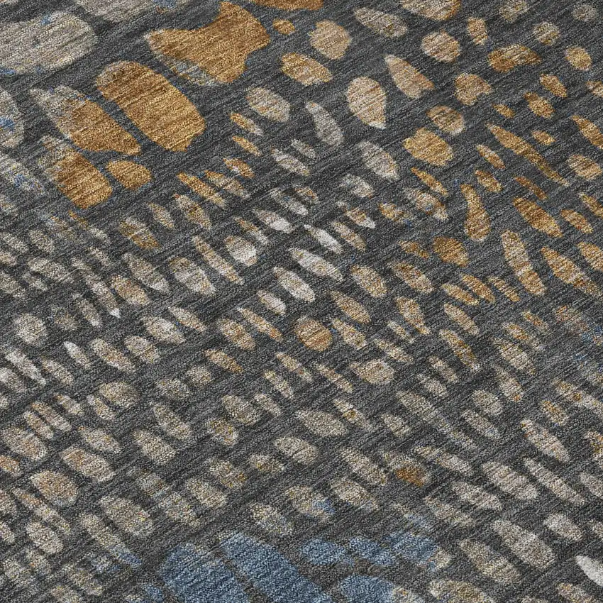 Charcoal Brown And Copper Abstract Washable Indoor Outdoor Area Rug Photo 5