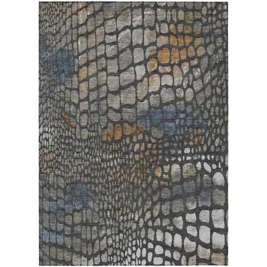 Charcoal Brown And Copper Abstract Washable Indoor Outdoor Area Rug Photo 2