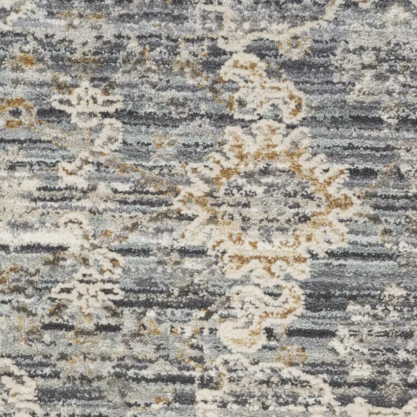 Charcoal Brown And Ivory Floral Distressed Area Rug With Fringe Photo 3