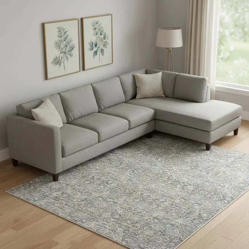 Charcoal Brown And Ivory Floral Distressed Area Rug With Fringe Photo 1