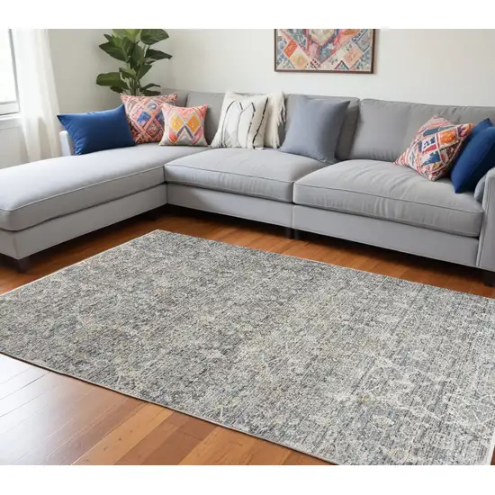 Charcoal Brown And Ivory Floral Distressed Area Rug With Fringe Photo 1