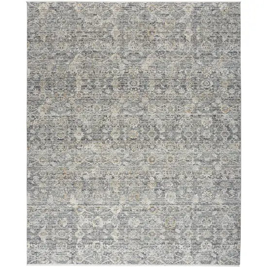 Charcoal Brown And Ivory Floral Distressed Area Rug With Fringe Photo 2