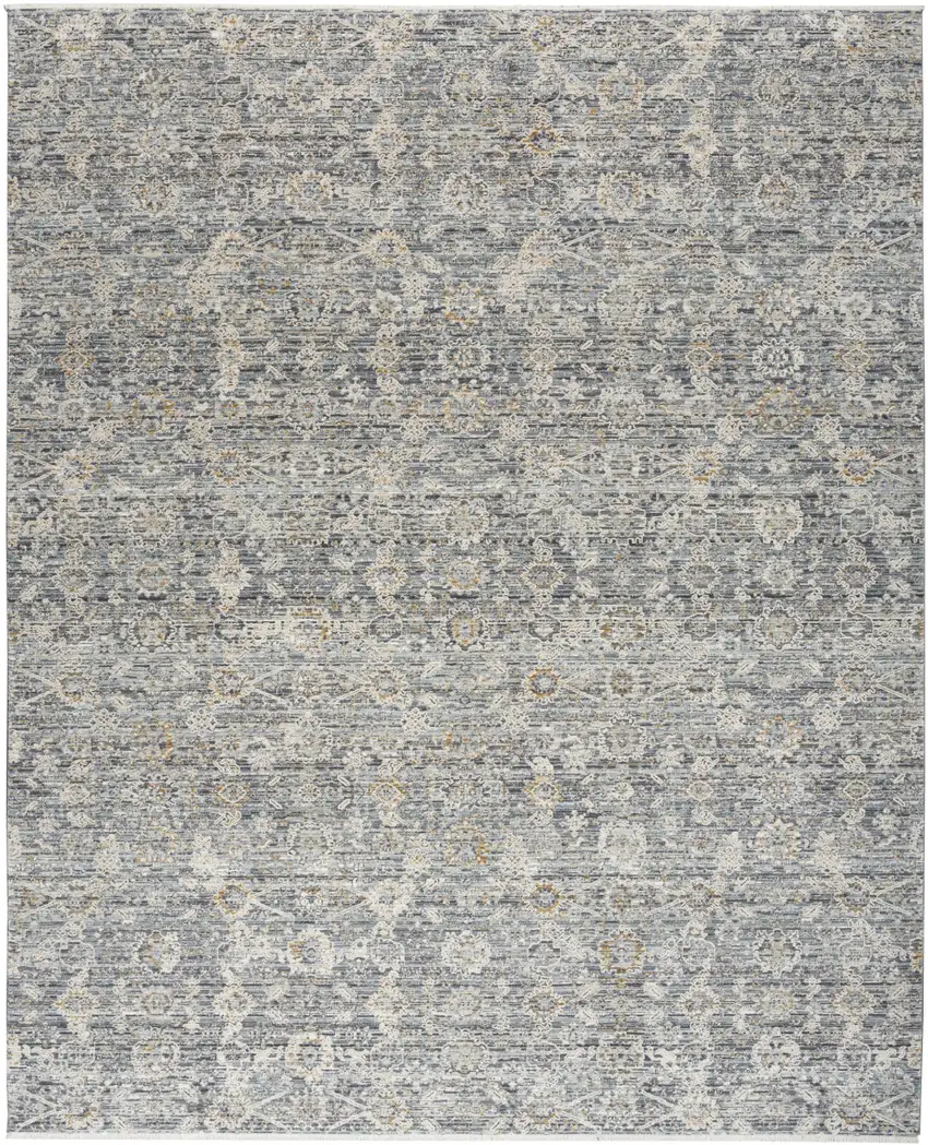 Charcoal Brown And Ivory Floral Distressed Area Rug With Fringe Photo 2