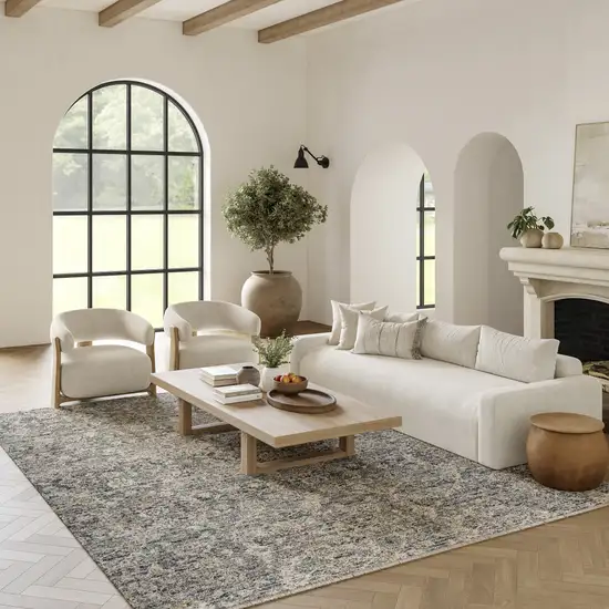 Charcoal Brown And Ivory Floral Distressed Area Rug With Fringe Photo 5