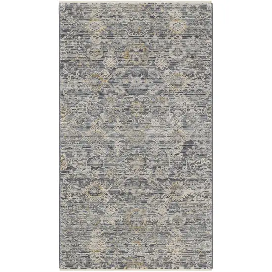 Charcoal Brown And Ivory Floral Distressed Area Rug With Fringe Photo 2