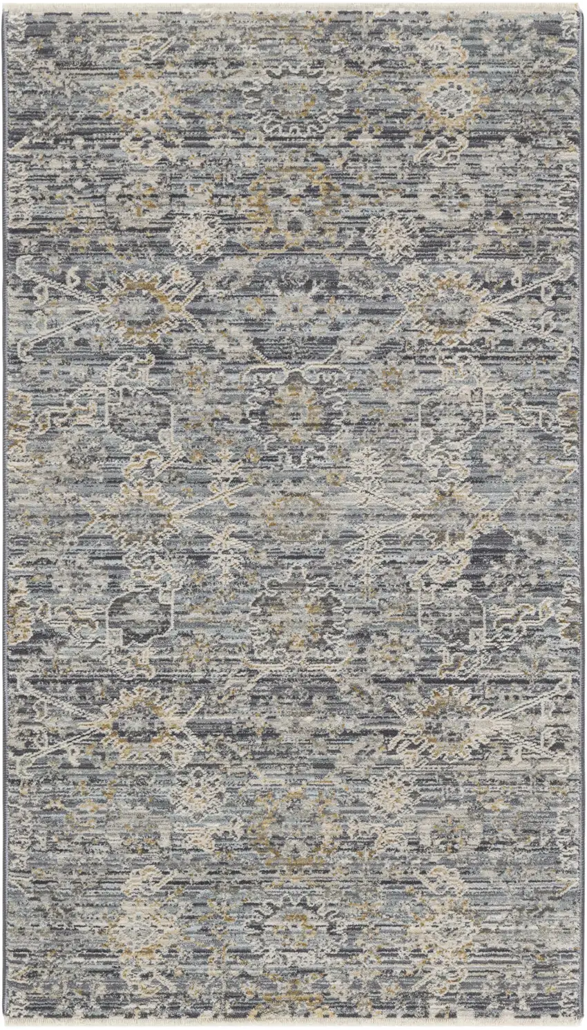 Charcoal Brown And Ivory Floral Distressed Area Rug With Fringe Photo 2