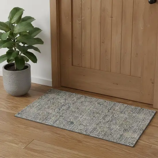 Charcoal Brown And Ivory Floral Distressed Area Rug With Fringe Photo 1