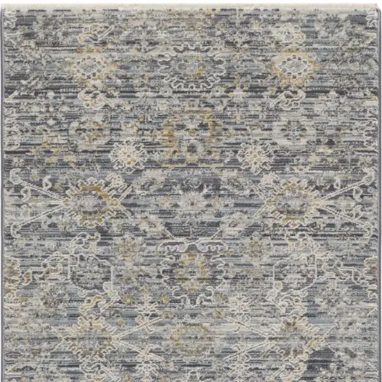 Charcoal Brown And Ivory Floral Distressed Area Rug With Fringe Photo 7