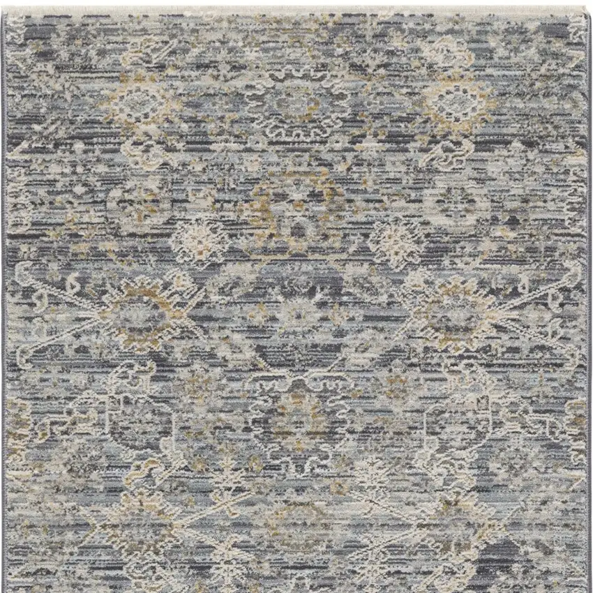 Charcoal Brown And Ivory Floral Distressed Area Rug With Fringe Photo 7