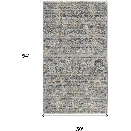 Charcoal Brown And Ivory Floral Distressed Area Rug With Fringe Photo 3