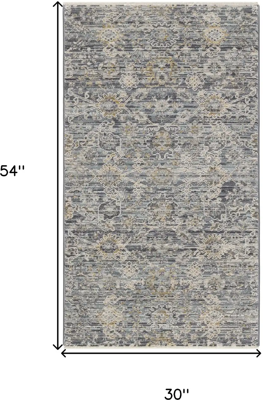 Charcoal Brown And Ivory Floral Distressed Area Rug With Fringe Photo 3