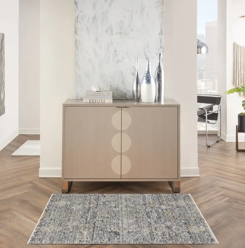 Charcoal Brown And Ivory Floral Distressed Area Rug With Fringe Photo 5