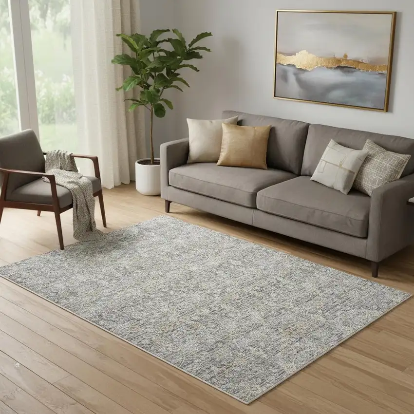 Charcoal Brown And Ivory Floral Distressed Area Rug With Fringe Photo 1