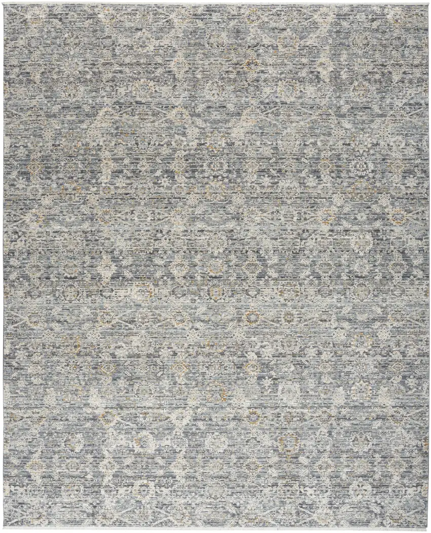 Charcoal Brown And Ivory Floral Distressed Area Rug With Fringe Photo 2