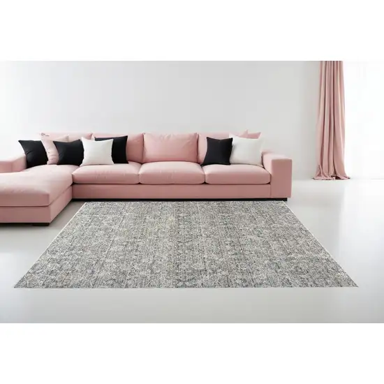 Charcoal Brown And Ivory Floral Distressed Area Rug With Fringe Photo 1