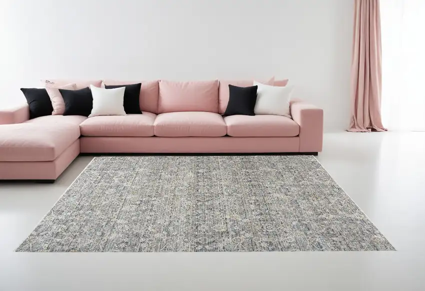 Charcoal Brown And Ivory Floral Distressed Area Rug With Fringe Photo 1