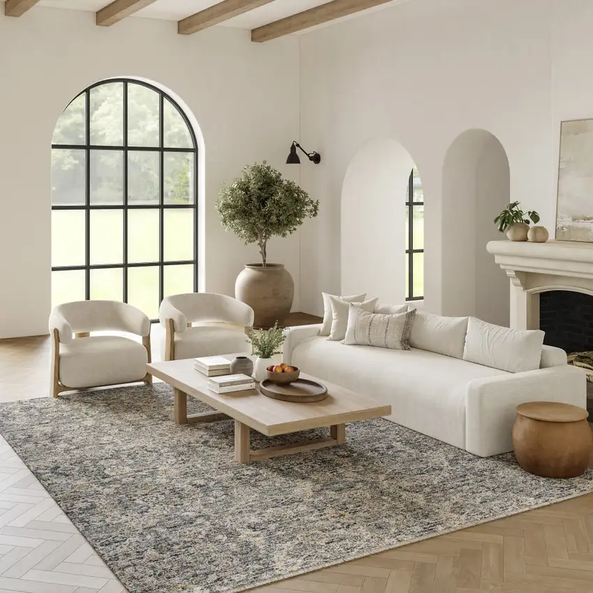 Charcoal Brown And Ivory Floral Distressed Area Rug With Fringe Photo 5