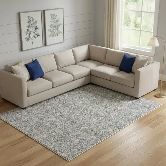 Charcoal Brown And Ivory Floral Distressed Area Rug With Fringe Photo 1