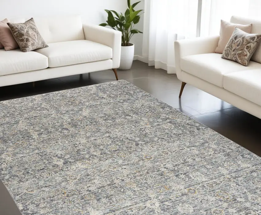 Charcoal Brown And Ivory Floral Distressed Area Rug With Fringe Photo 1