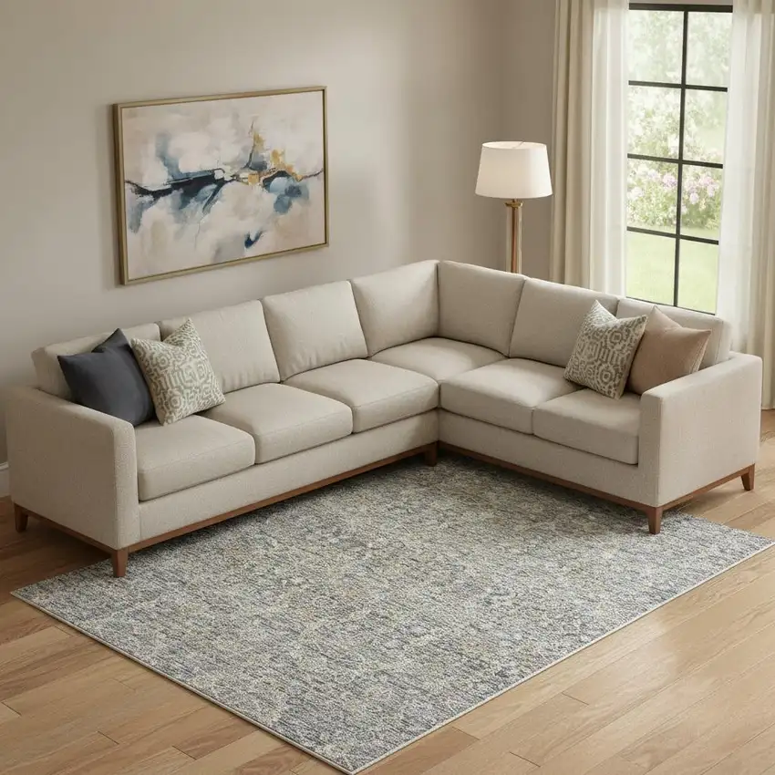 Charcoal Brown And Ivory Floral Distressed Area Rug With Fringe Photo 1