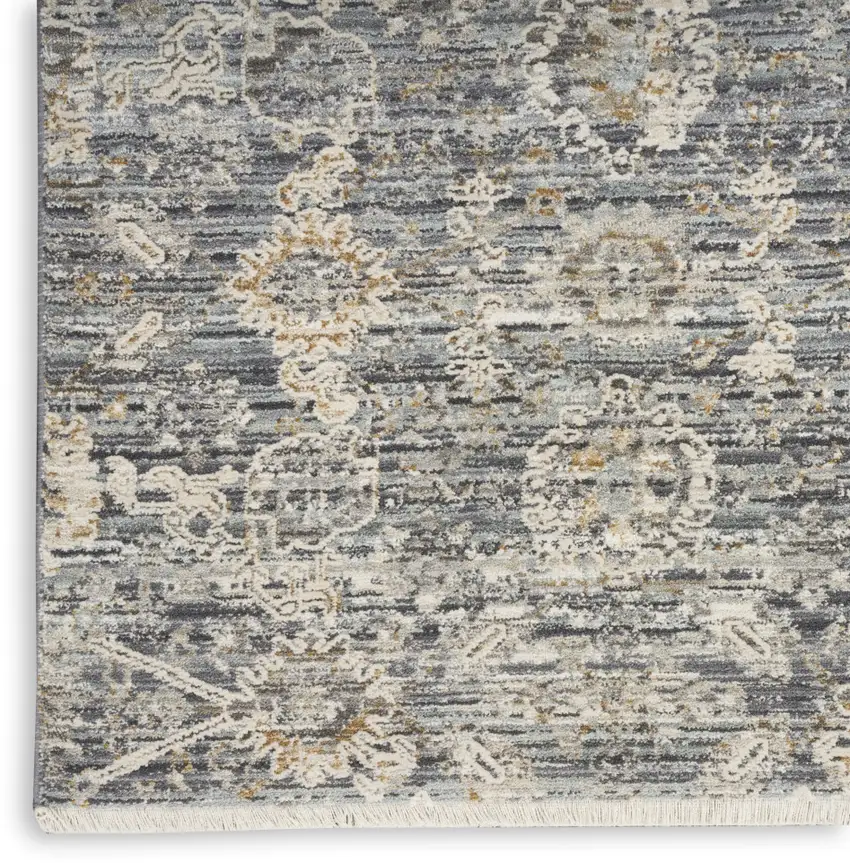 Charcoal Brown And Ivory Floral Distressed Area Rug With Fringe Photo 9