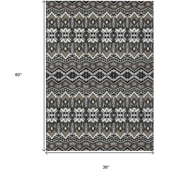 Charcoal Brown And Ivory Moroccan Washable Indoor Outdoor Area Rug Photo 3