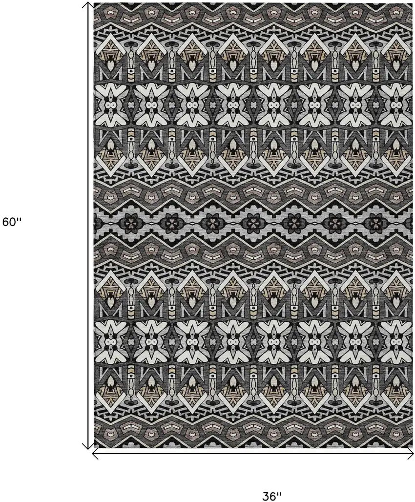 Charcoal Brown And Ivory Moroccan Washable Indoor Outdoor Area Rug Photo 3