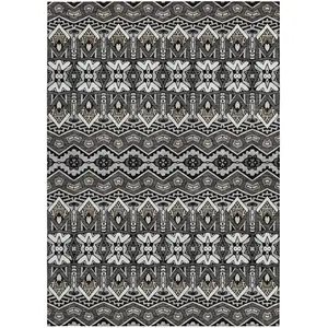 Photo of Charcoal Brown And Ivory Moroccan Washable Indoor Outdoor Area Rug