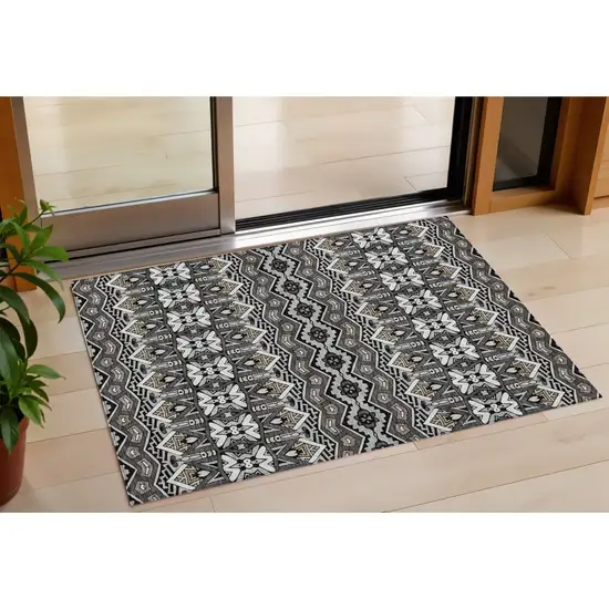 Charcoal Brown And Ivory Moroccan Washable Indoor Outdoor Area Rug Photo 1