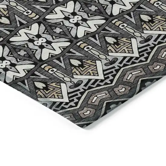 Charcoal Brown And Ivory Moroccan Washable Indoor Outdoor Area Rug Photo 5