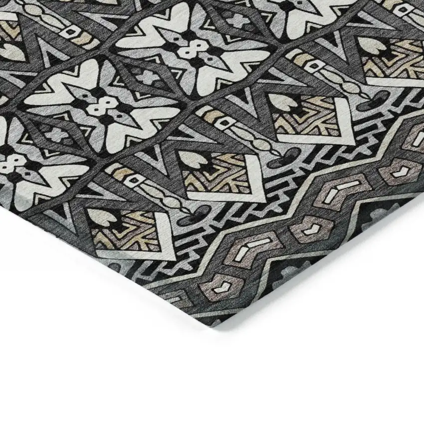 Charcoal Brown And Ivory Moroccan Washable Indoor Outdoor Area Rug Photo 5