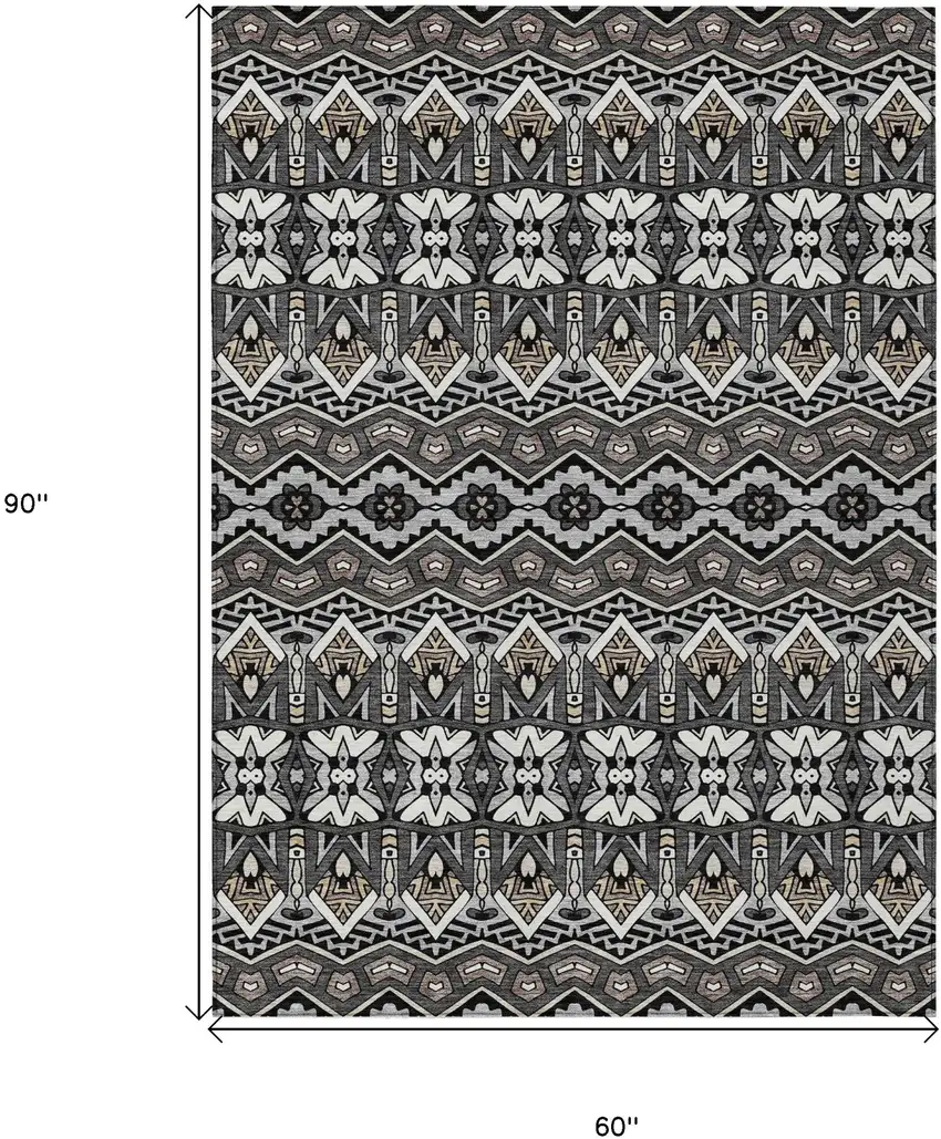 Charcoal Brown And Ivory Moroccan Washable Indoor Outdoor Area Rug Photo 3