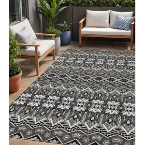 Photo of Charcoal Brown And Ivory Moroccan Washable Indoor Outdoor Area Rug