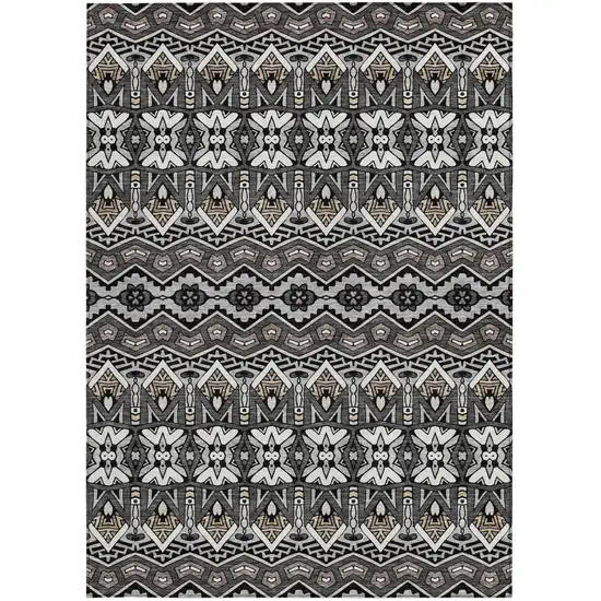 Charcoal Brown And Ivory Moroccan Washable Indoor Outdoor Area Rug Photo 7
