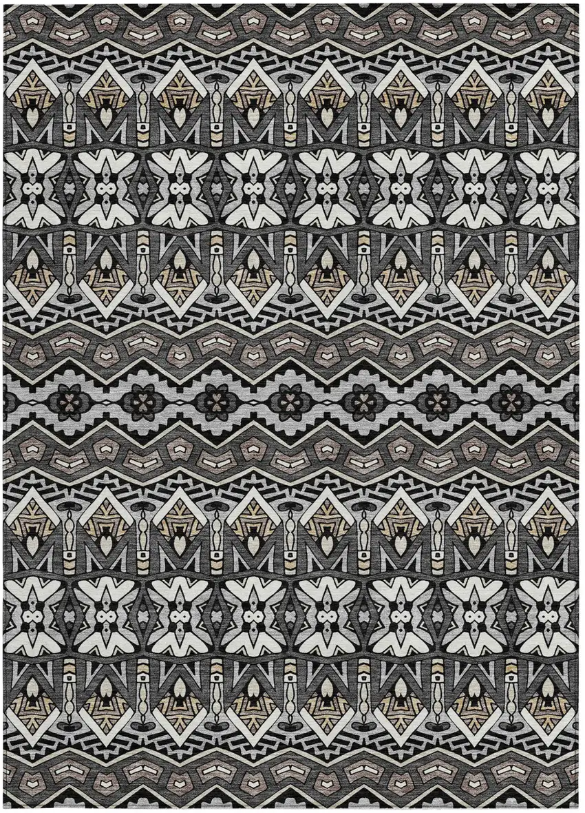 Charcoal Brown And Ivory Moroccan Washable Indoor Outdoor Area Rug Photo 7
