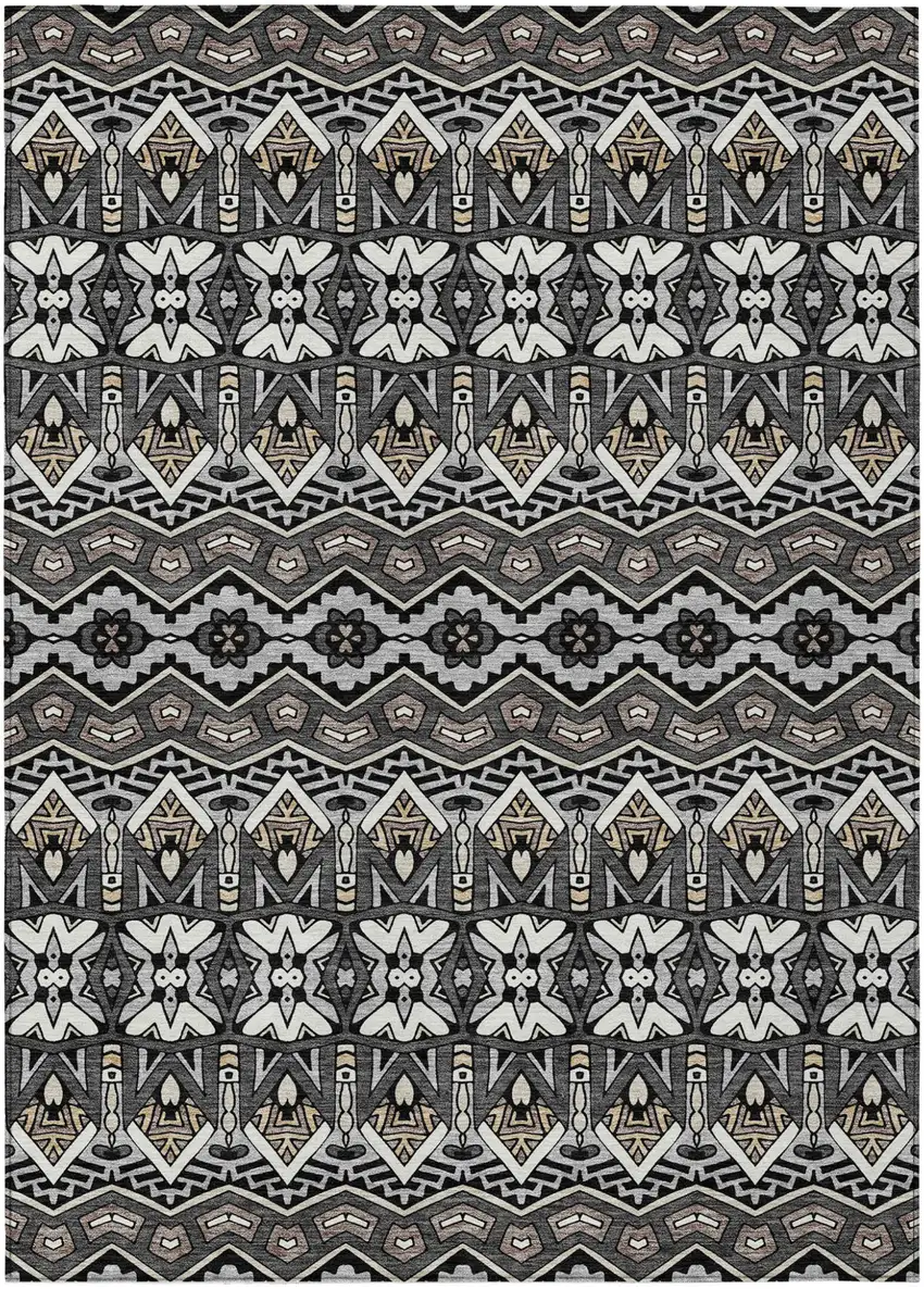 Charcoal Brown And Ivory Moroccan Washable Indoor Outdoor Area Rug Photo 2