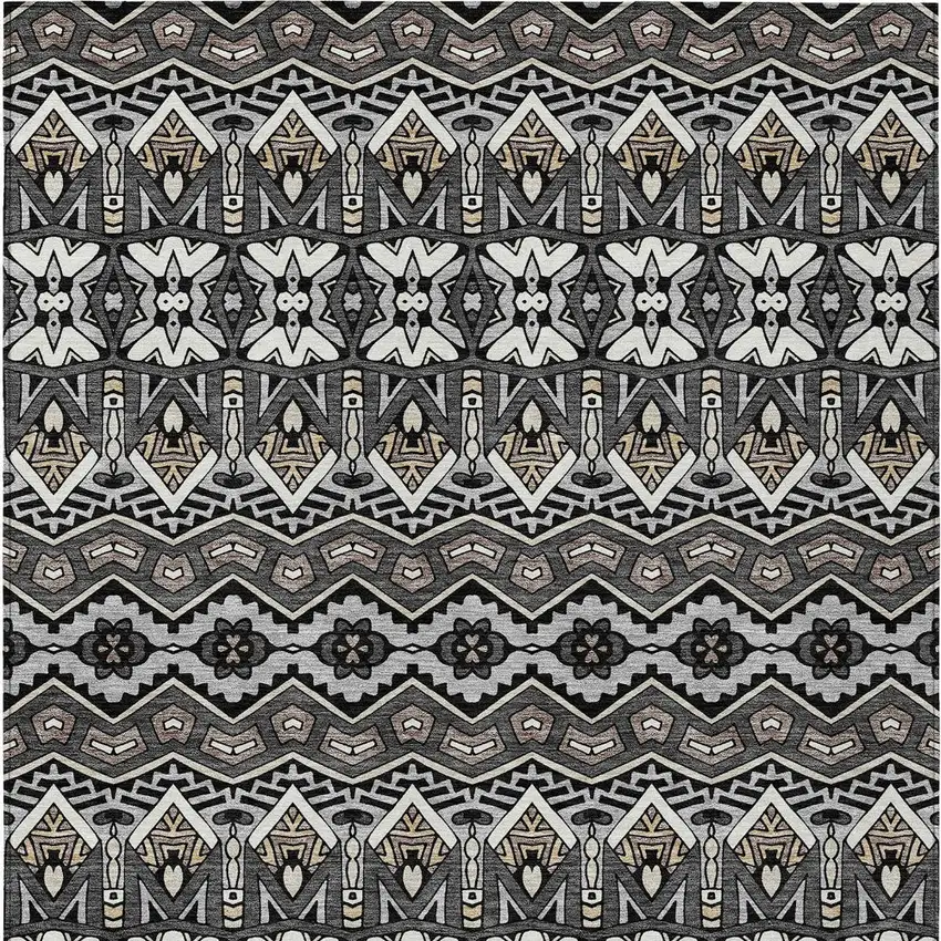 Charcoal Brown And Ivory Moroccan Washable Indoor Outdoor Area Rug Photo 7
