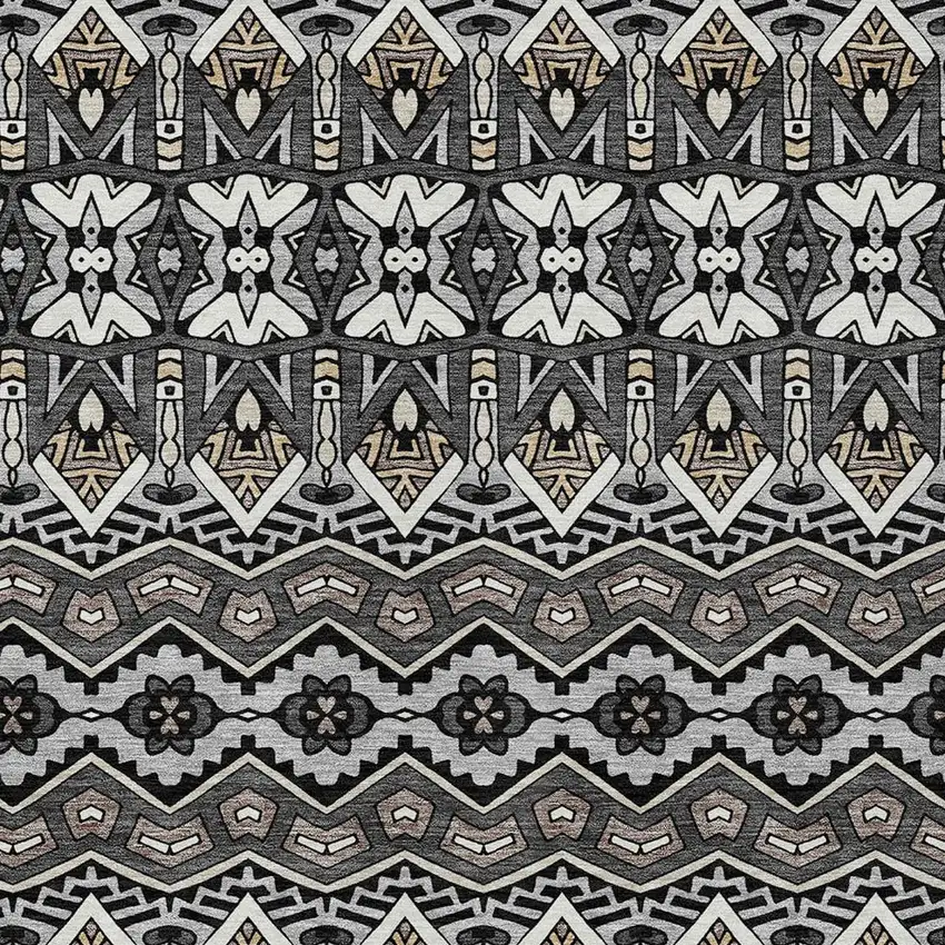 Charcoal Brown And Ivory Moroccan Washable Indoor Outdoor Area Rug Photo 6