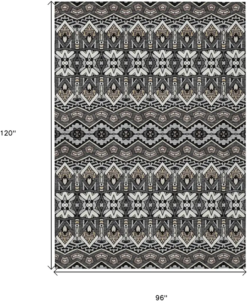 Charcoal Brown And Ivory Moroccan Washable Indoor Outdoor Area Rug Photo 3